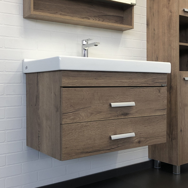 Тумба-умывальник Comforty Никосия 80П дуб темный с раковиной Фест 80