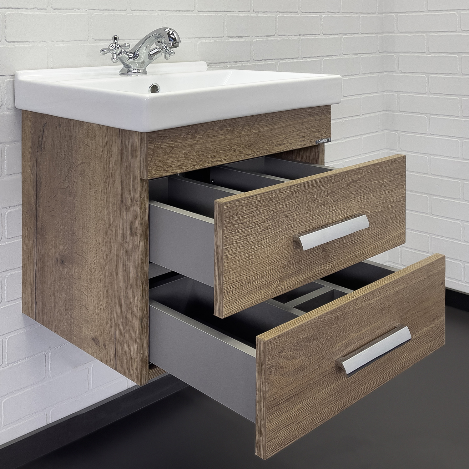Тумба-умывальник Comforty Никосия 50П дуб темный с раковиной Фест 50