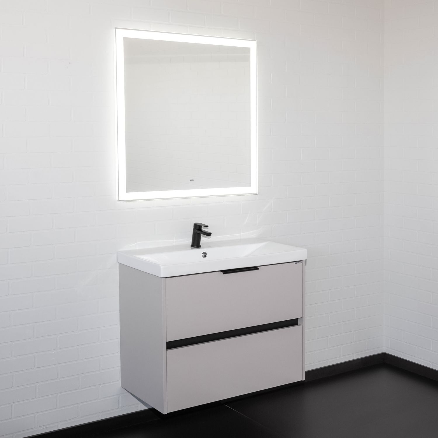 Подвесная тумба-умывальник Comforty Селенга-80 серый шелк с раковиной CF19696BX-80