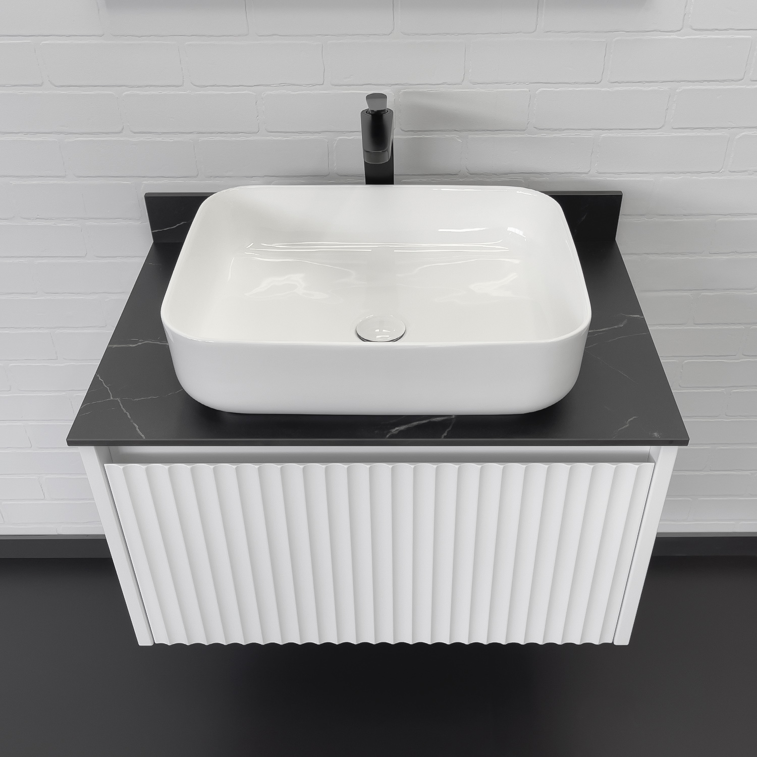 Тумба-умывальник Comforty Марсель-75 белый матовый со столешницей под мрамор Калакатта Блэк c раковиной Comforty T-Y9378