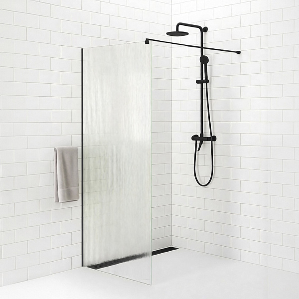 Душевая перегородка CF5C916B 800 рифленое стекло, черный профиль, 800*2000 мм