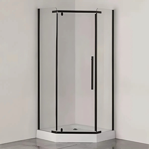 Душевое ограждение Comforty 31NВ прозрачное стекло, черный профиль, поддон 900*900*1975