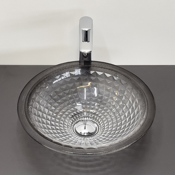 Круглая раковина 40 см для ванной Comforty CF26016 дымчатое закаленное стекло