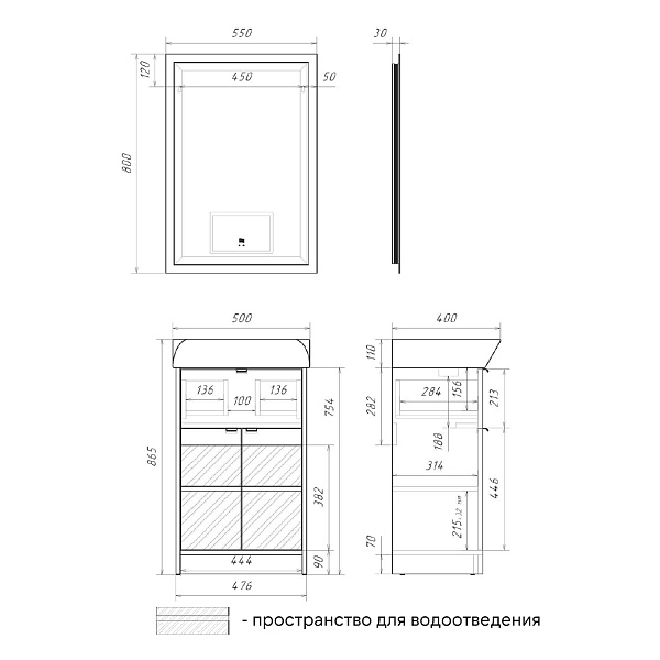 Мебель для ванных комнат 50 - 60 см 