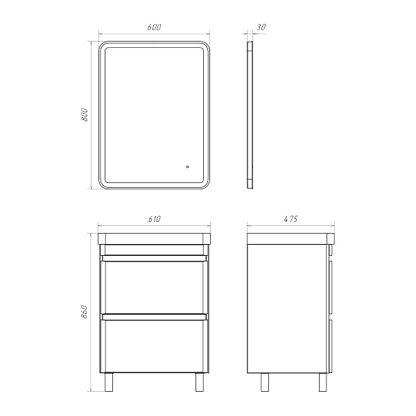 Мебель для ванных комнат 50 - 60 см 