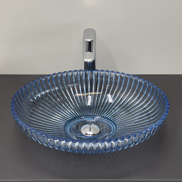 Овальная накладная раковина 50 см для ванной COMFORTY CF24005 закаленное стекло, небесно-голубой